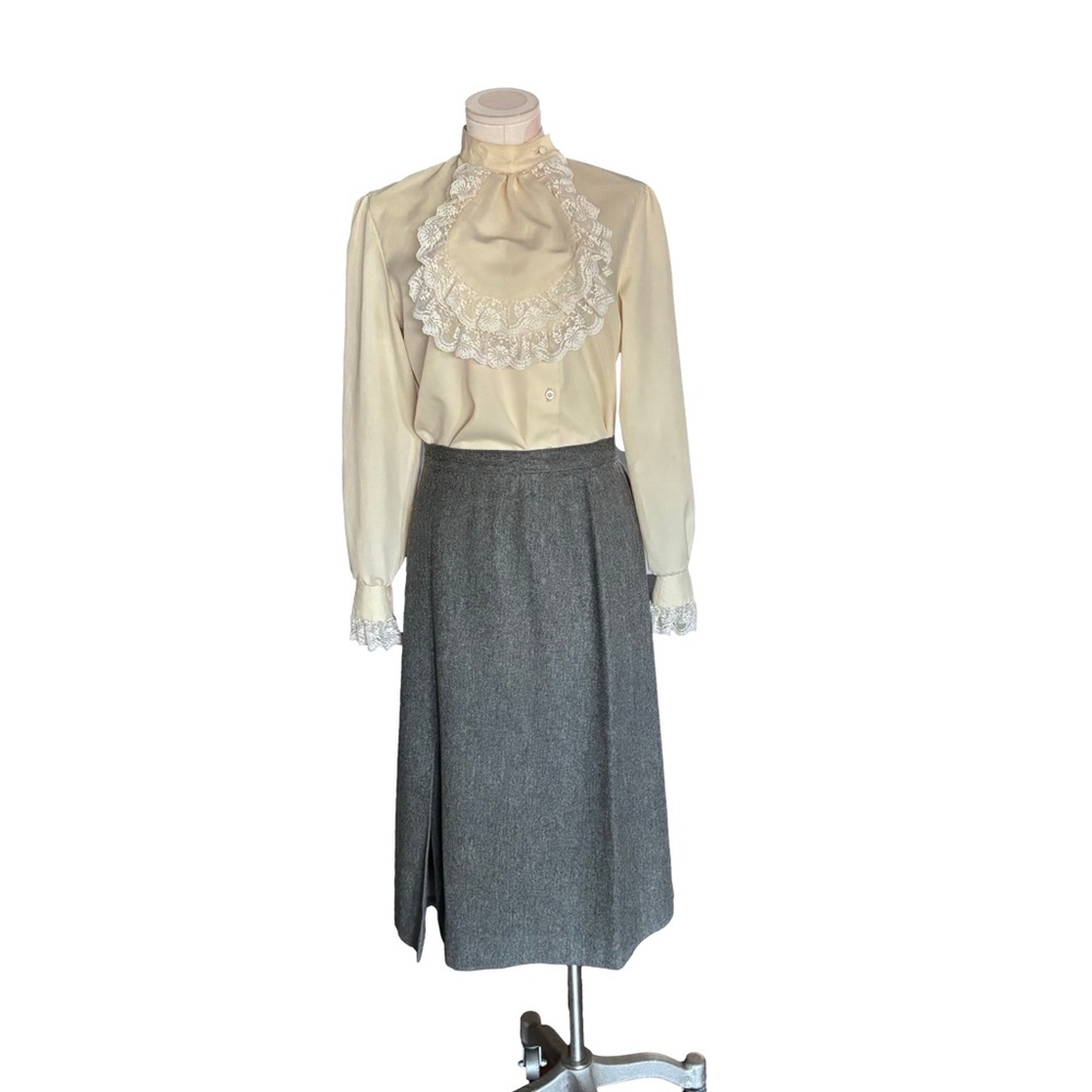 Vintage 90s Wool Blend gray midi skirt - 10/L
